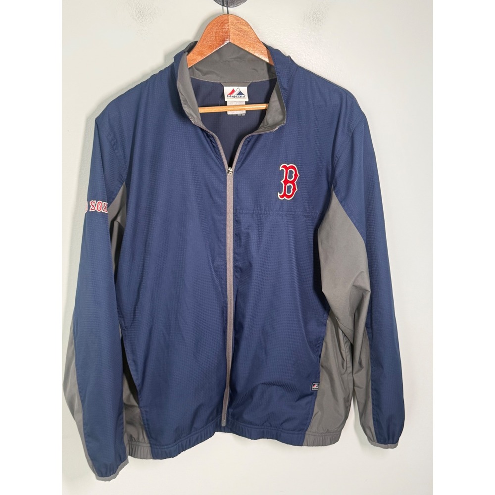 Vintage Majestic Boston Red Sox Windbreaker Jacket Navy Blue Grey Mens Large